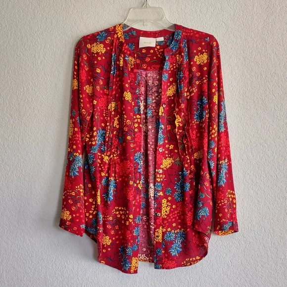Anthropologie Maeve Size S Floral Viscose Longsleeve Top Shirt Tunic - Picture 4 of 10